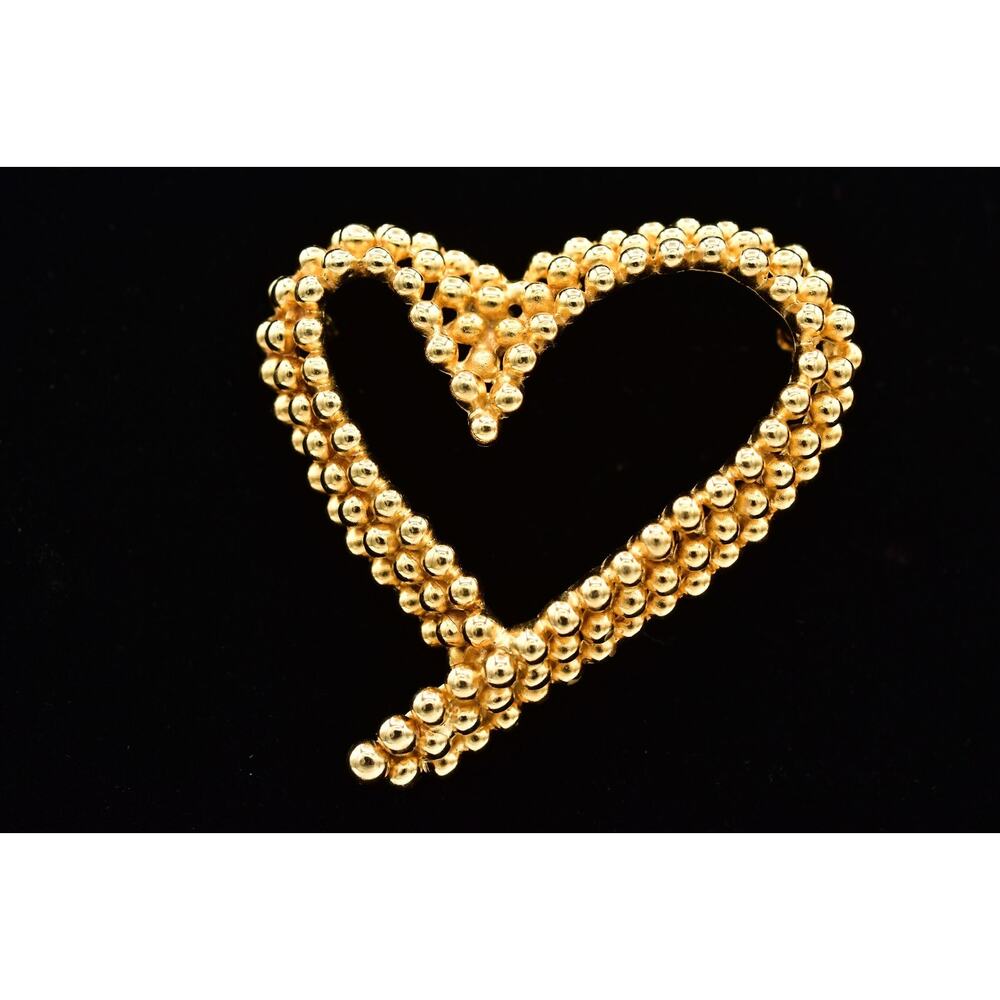 Fernando Originals Vintage Heart Pin Brooch Textured Chunky Gold FO Signed BinBI